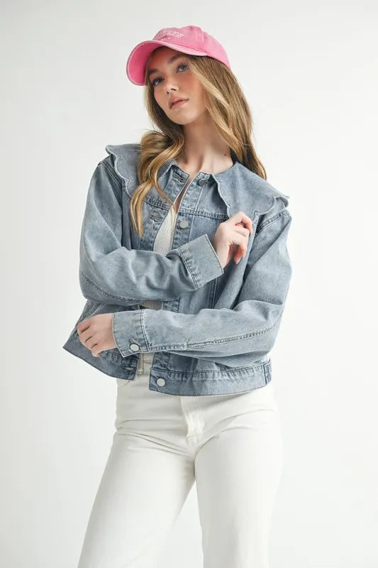 MABLE Scallop Peter Pan Collar Denim Jacket Denim Women's Outerwear