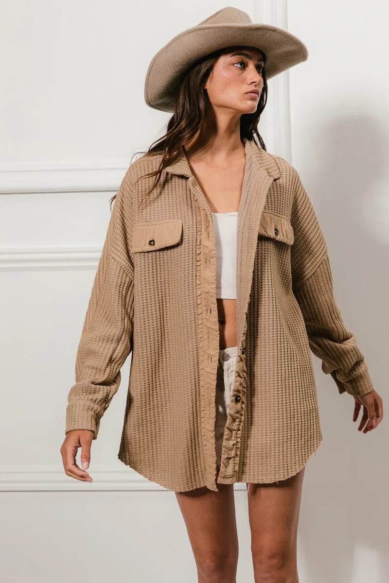 BiBi Heavy Waffle Oversized Shacket - Shop Style & More | Fresh Looks, Everyday Deals & Free Shipping