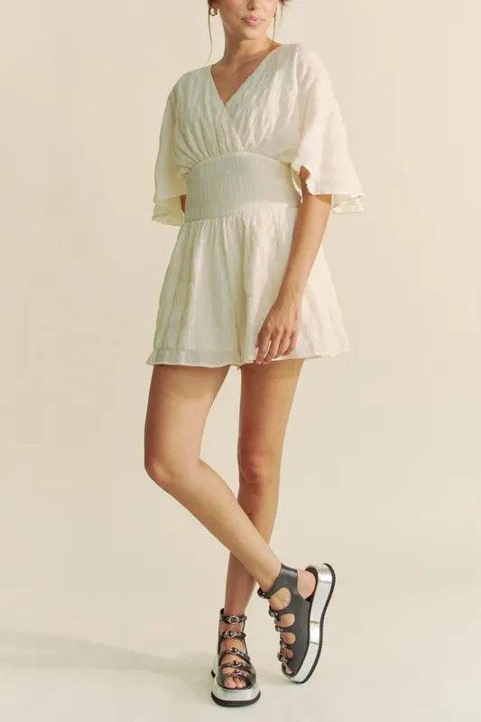 Davi & Dani Batwing Sleeve Waist Belt Romper - Shop Style & More | Fresh Looks, Everyday Deals & Free Shipping