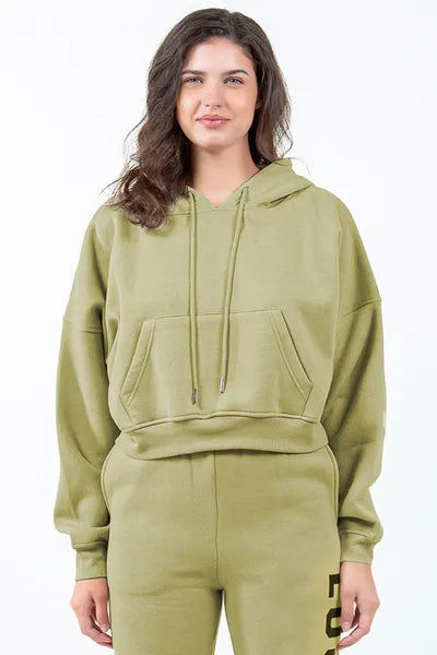 American Bazi Letter Graphic Long Sleeve Drawstring Cropped Hoodie Hoodies & Sweaters