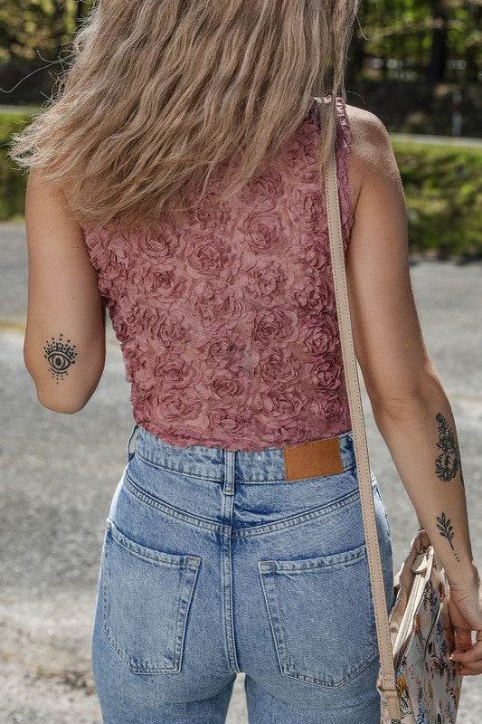 Floral Textured V Neck Wrapped Sleeveless Bodysuit - Shop Style & More | Fresh Looks, Everyday Deals & Free Shipping