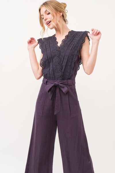 And The Why Laced Surplice Tie Waist Jumpsuit Jumpsuits