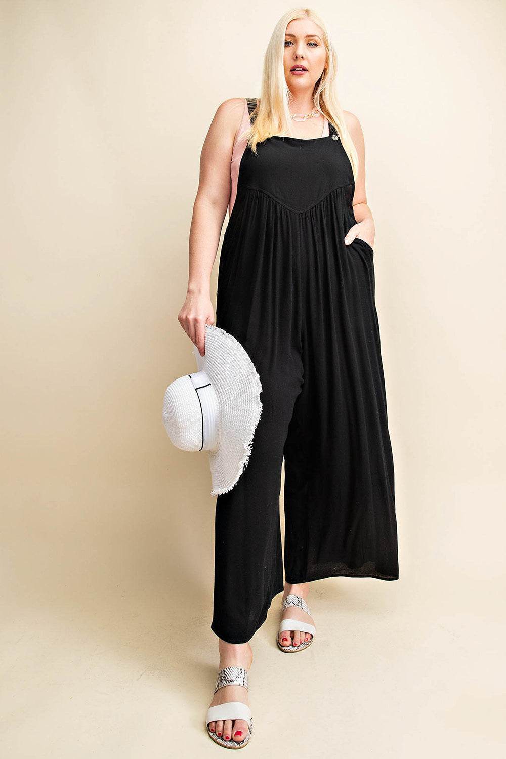 Kori America Full Size Sleeveless Ruched Wide Leg Overalls - Shop Style & More | Fresh Looks, Everyday Deals & Free Shipping