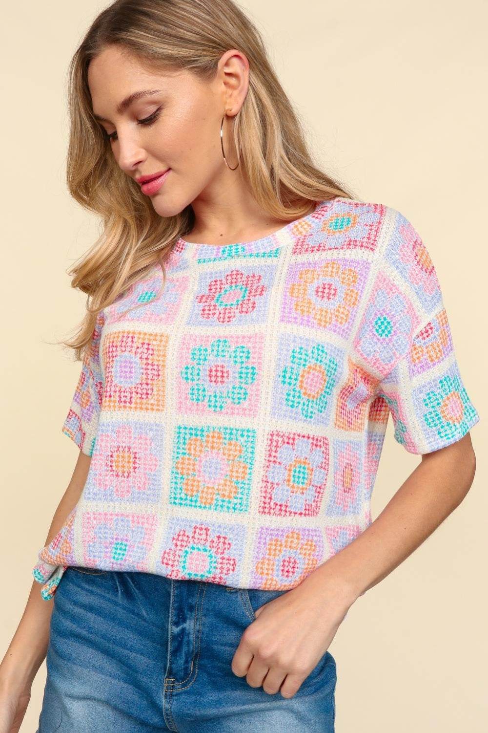 Haptics Flower Print Round Neck Short Sleeve T-Shirt - Shop Style & More | Fresh Looks, Everyday Deals & Free Shipping