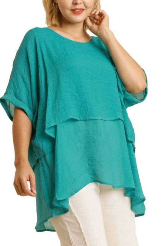 Umgee Full Size Cuffed Half Sleeve Layered Top Plus Size - Shop Style & More | Fresh Looks, Everyday Deals & Free Shipping