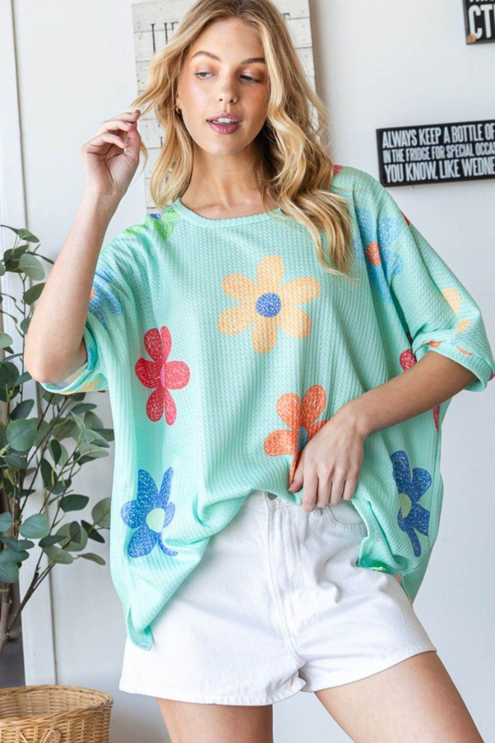 HOPELY Floral Waffle Oversize T-Shirt - Shop Style & More | Fresh Looks, Everyday Deals & Free Shipping