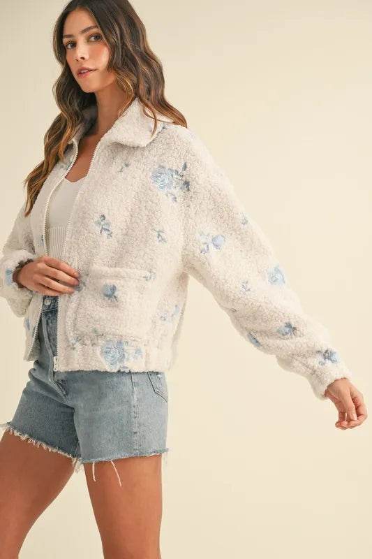 MABLE Floral Embroidered Fleece Teddy Jacket - Shop Style & More | Fresh Looks, Everyday Deals & Free Shipping