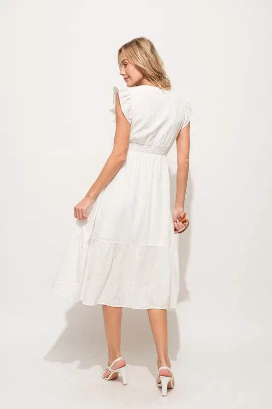 And The Why Ruffle Sleeve Front Smocked Tiered Midi Dress - Shop Style & More | Fresh Looks, Everyday Deals & Free Shipping