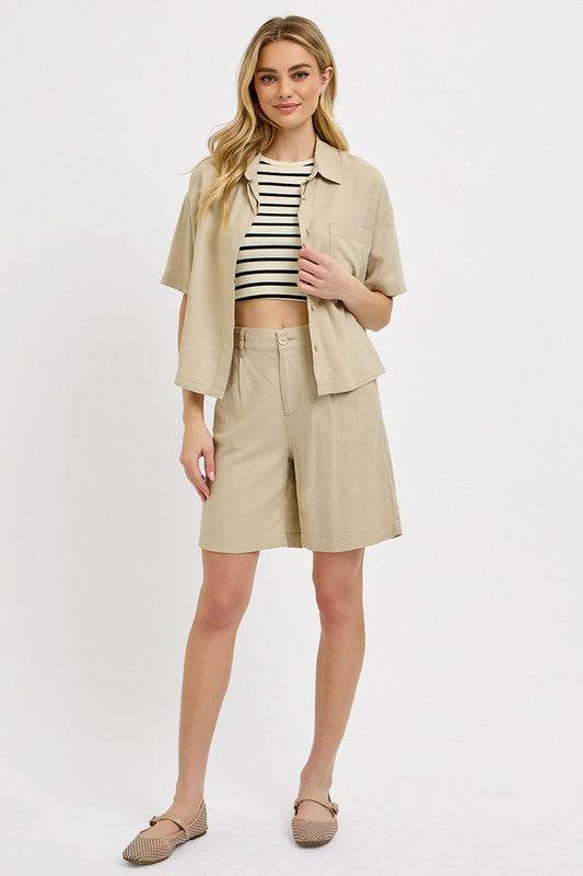 RISEN High Rise Pleated Front Shorts - Shop Style & More | Fresh Looks, Everyday Deals & Free Shipping