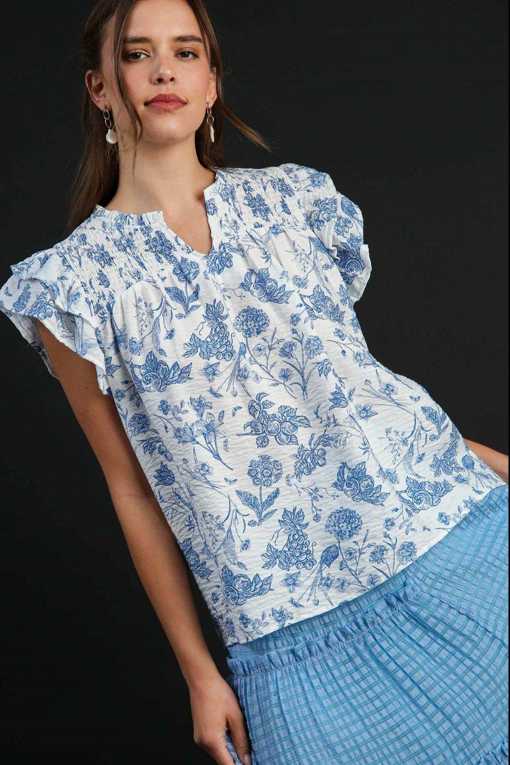 Umgee Full Size Two Tone Boxy Cut Floral Print Plus Size - Shop Style & More | Fresh Looks, Everyday Deals & Free Shipping
