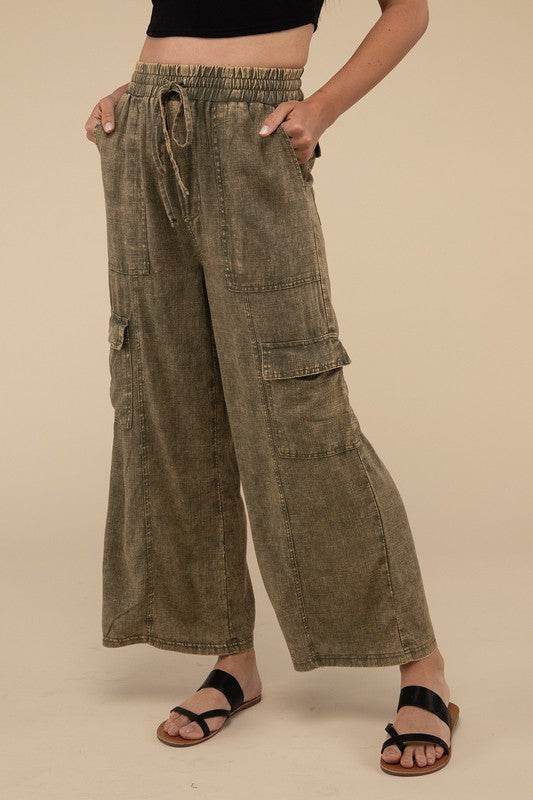 Washed Linen Elastic Band Waist Cargo Pants - Shop Style & More | Fresh Looks, Everyday Deals & Free Shipping
