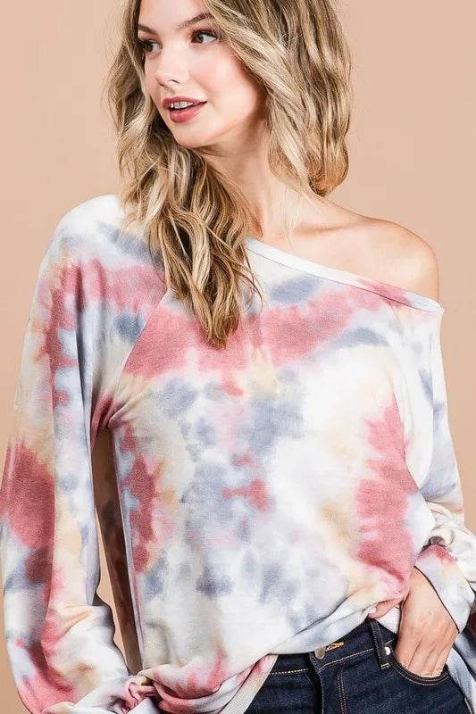 BiBi Tie Dye Print Terry Top With Puff Sleeves - Shop Style & More | Fresh Looks, Everyday Deals & Free Shipping