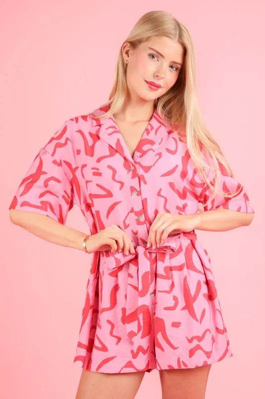 VERY J Oversized Printed Button Down Resort Romper - Shop Style & More | Fresh Looks, Everyday Deals & Free Shipping