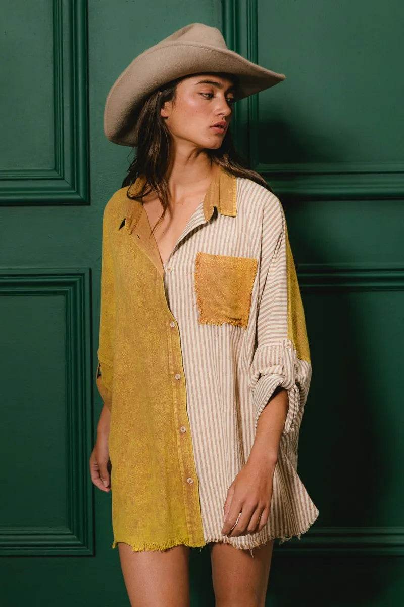 BiBi Washed Raw Hem Shirt - Shop Style & More | Fresh Looks, Everyday Deals & Free Shipping