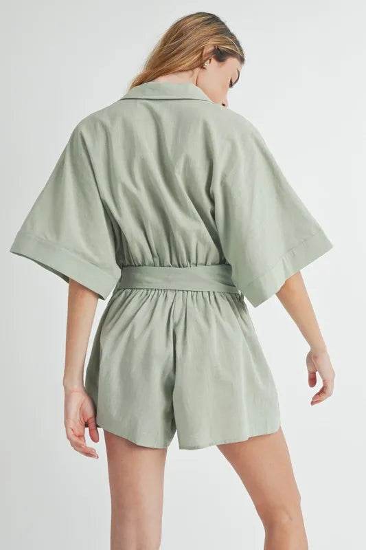 MABLE Embroidered Button Down Collared Neck Romper - Shop Style & More | Fresh Looks, Everyday Deals & Free Shipping