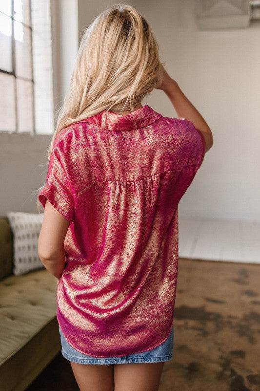 Amoura Metallic Sheen Buttoned Top - Shop Style & More | Fresh Looks, Everyday Deals & Free Shipping