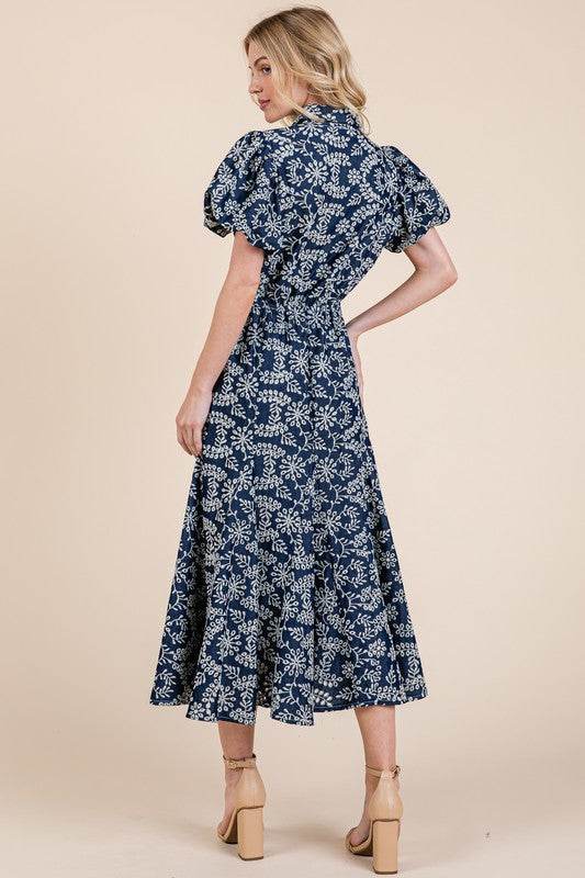 GeeGee Natural Leaf Pattern Eyelet Lace Puff Sleeve Dress - Shop Style & More | Fresh Looks, Everyday Deals & Free Shipping