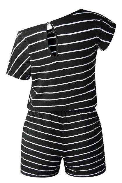 Striped Short Sleeve Drawstring Waist Romper - Shop Style & More | Fresh Looks, Everyday Deals & Free Shipping