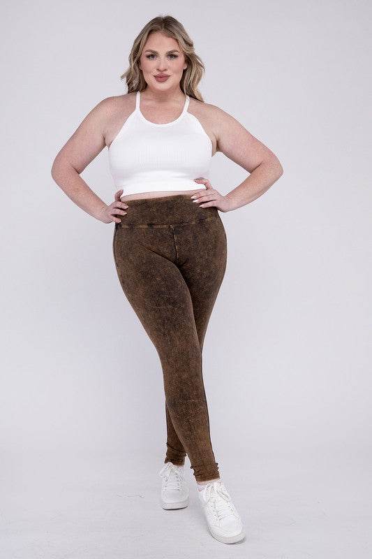 Plus Mineral Washed Wide Waistband Yoga Leggings - Shop Style & More | Fresh Looks, Everyday Deals & Free Shipping