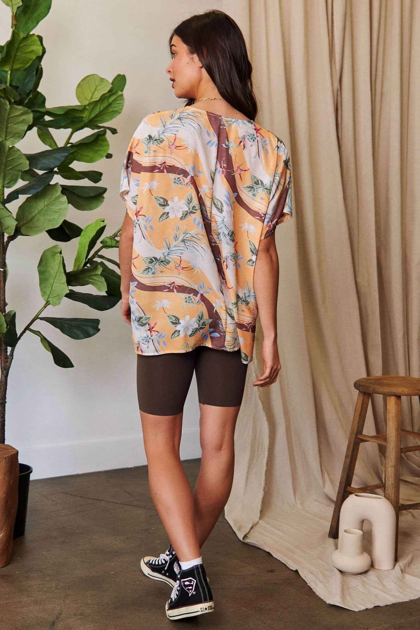 Davi & Dani Floral Printed V Neck Short Sleeve Loose Fit Top - Shop Style & More | Fresh Looks, Everyday Deals & Free Shipping