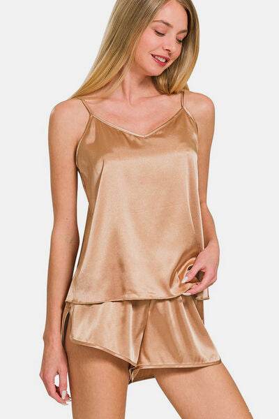 Zenana V-Neck Satin Cami and Elastic Waist Shorts Lounge Set - Shop Style & More | Fresh Looks, Everyday Deals & Free Shipping