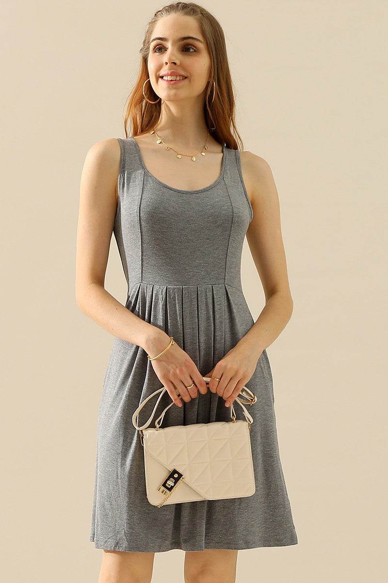 Doublju Full Size Round Neck Ruched Sleeveless Dress with Pockets - Shop Style & More | Fresh Looks, Everyday Deals & Free Shipping
