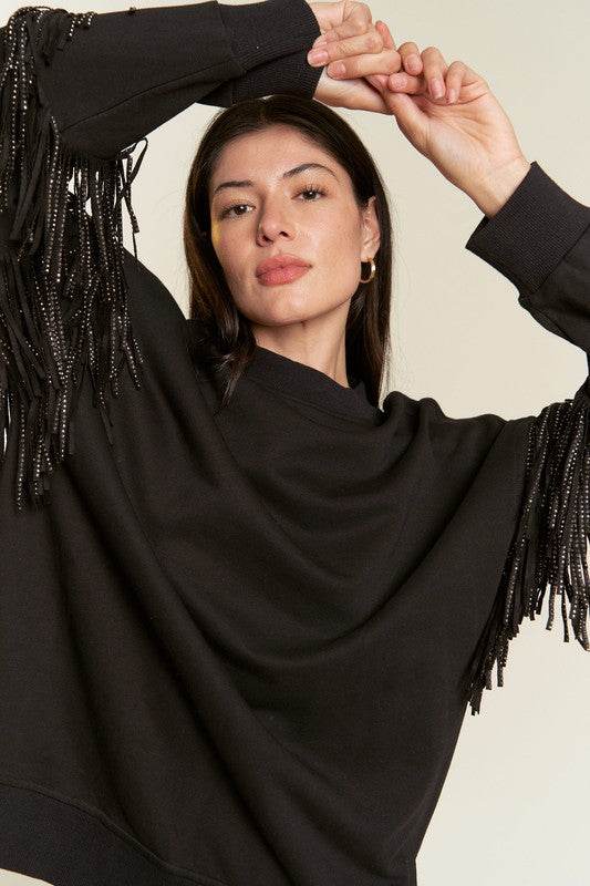 Silver studded fringe sleeve top PLUS JJT5009P - Shop Style & More | Fresh Looks, Everyday Deals & Free Shipping
