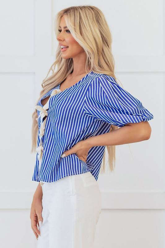 Dream Stripe Tied Front Blouse - Shop Style & More | Fresh Looks, Everyday Deals & Free Shipping