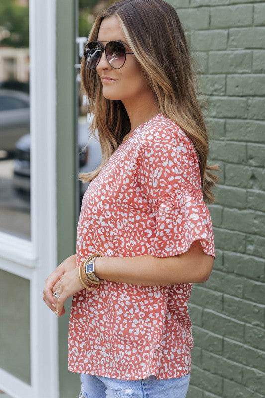 Leah Leopard Spotted Ruffle Sleeve Top - Shop Style & More | Fresh Looks, Everyday Deals & Free Shipping