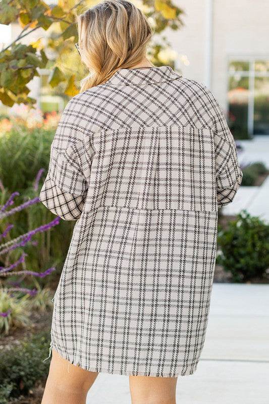 Plus Size Plaid Buttoned Raw Hem Tunic Shirt Dress - Shop Style & More | Fresh Looks, Everyday Deals & Free Shipping