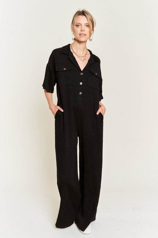 Basic Collar Shirt Wide leg Jumpsuit - Shop Style & More | Fresh Looks, Everyday Deals & Free Shipping