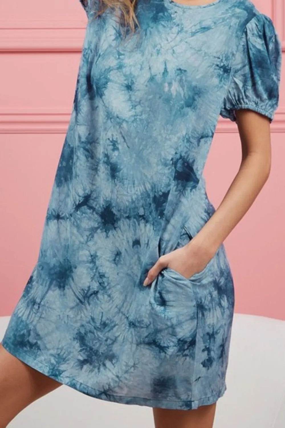 BiBi Puff Sleeve With Side Pockets Tie Dye Dress - Shop Style & More | Fresh Looks, Everyday Deals & Free Shipping