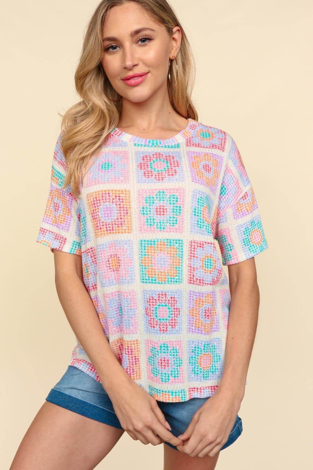 Haptics Flower Print Round Neck Short Sleeve T-Shirt - Shop Style & More | Fresh Looks, Everyday Deals & Free Shipping