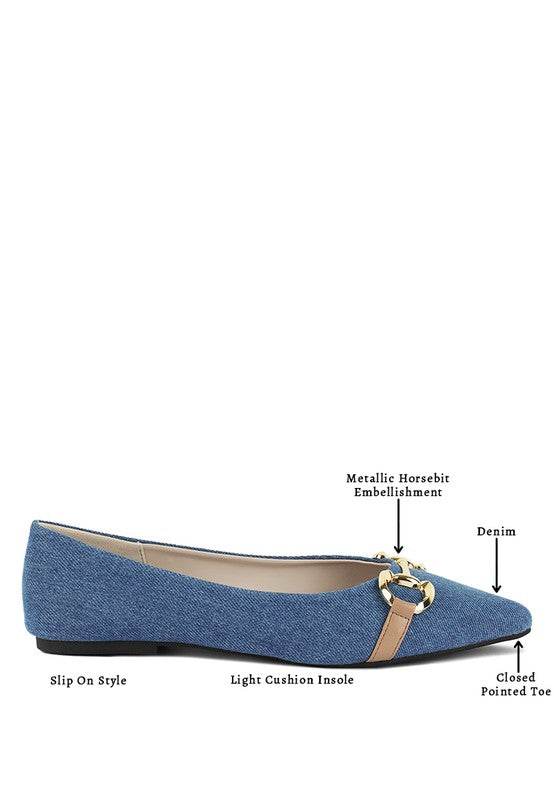 Cressida Denim Horsebit Detail Ballet Flats - Shop Style & More | Fresh Looks, Everyday Deals & Free Shipping