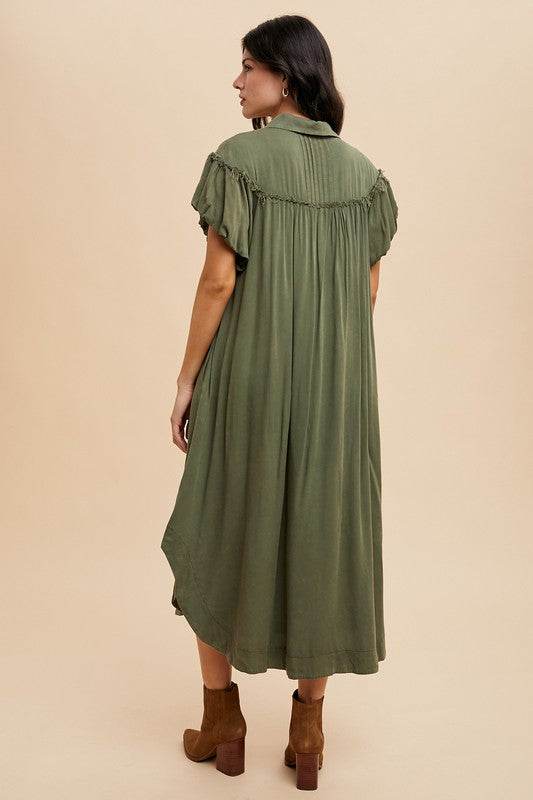 Annie Wear Mineral Washed Button Down Puff Sleeve Shirt Dress - Shop Style & More | Fresh Looks, Everyday Deals & Free Shipping
