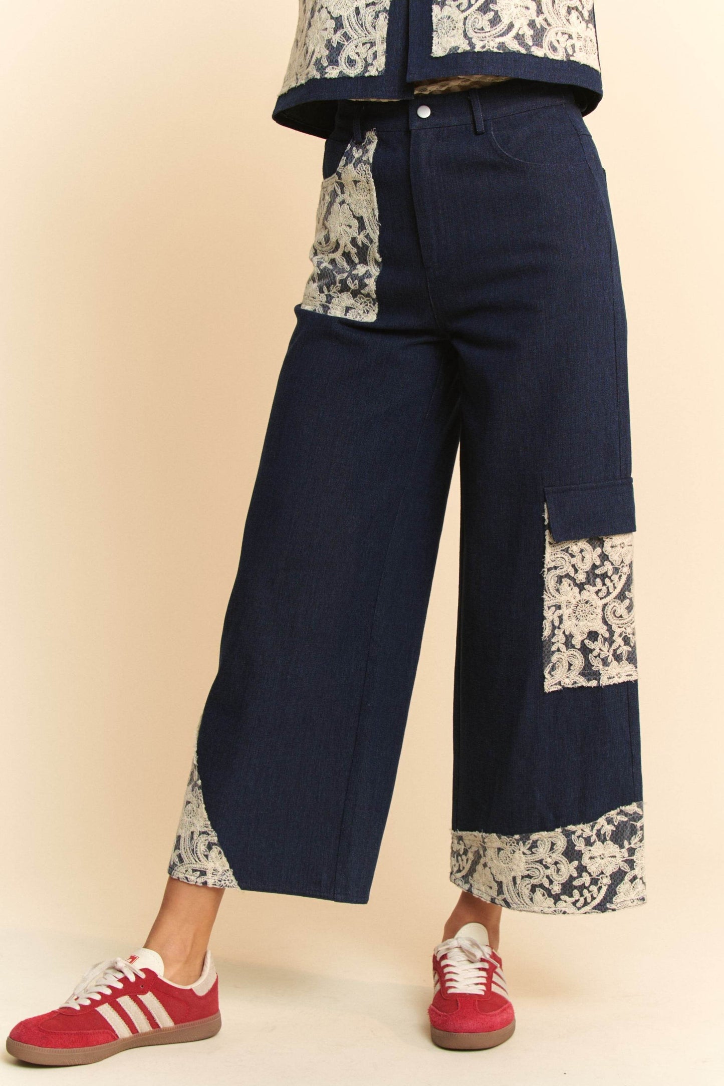 Davi & Dani Lace Applique Wide Leg Jeans - Shop Style & More | Fresh Looks, Everyday Deals & Free Shipping