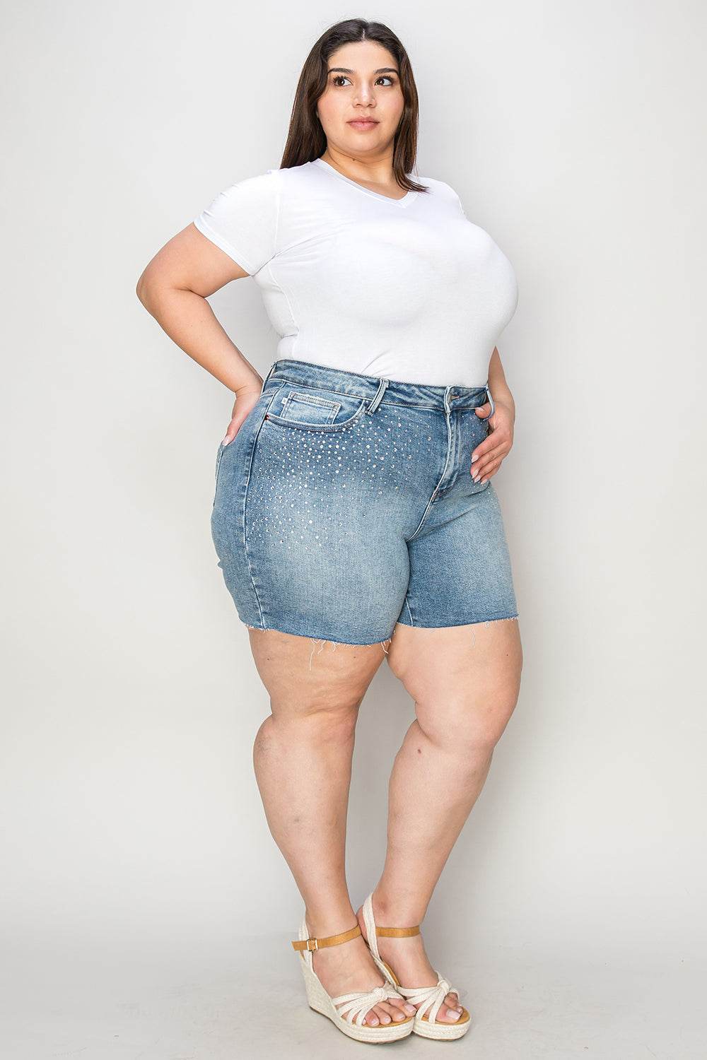 Judy Blue Full Size High Waist Rhinestone Decor Denim Shorts - Shop Style & More | Fresh Looks, Everyday Deals & Free Shipping