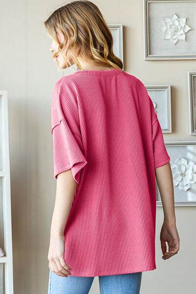 Heimish Ribbed Half Button Top - Full Size Drop Shoulder Style - Shop Style & More | Fresh Looks, Everyday Deals & Free Shipping