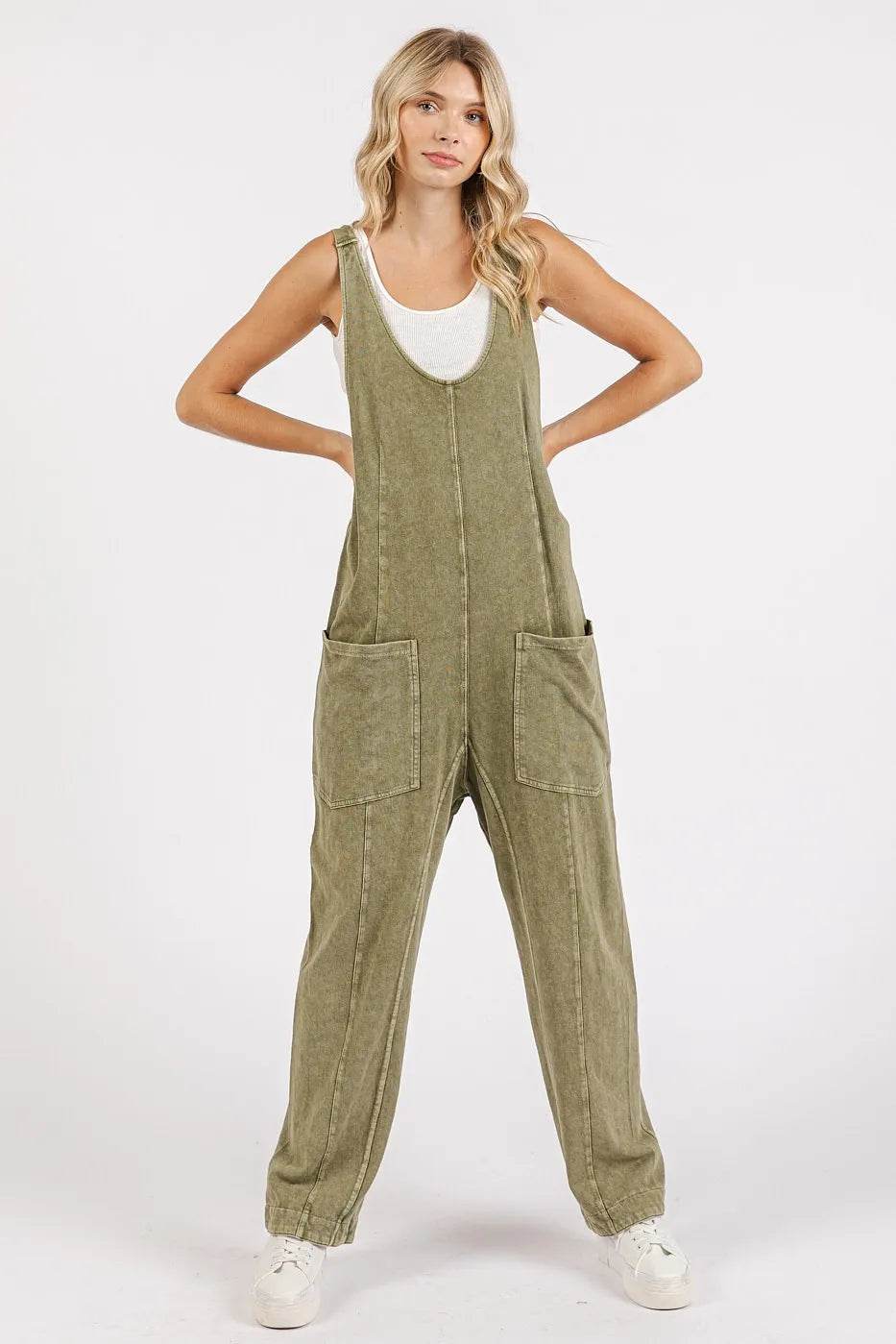 Mittoshop Mineral Wash Relaxed Fit Sleeveless Harem Jumpsuit - Shop Style & More | Fresh Looks, Everyday Deals & Free Shipping