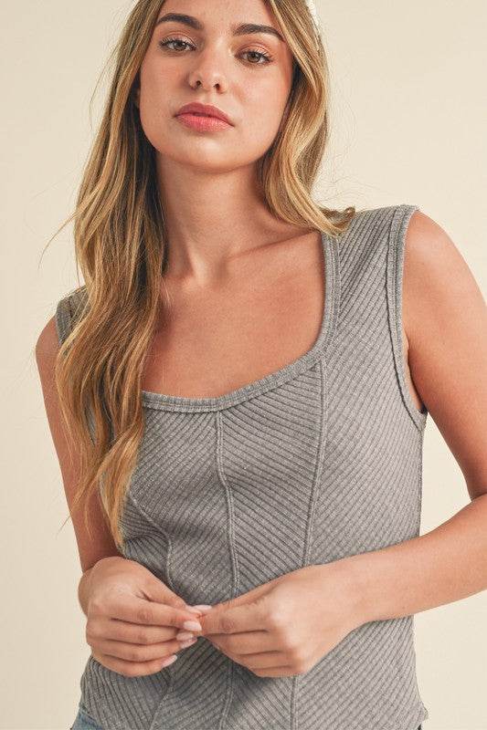 Aemi + Co Exposed Seam Ribbed Wide Strap Tank - Shop Style & More | Fresh Looks, Everyday Deals & Free Shipping