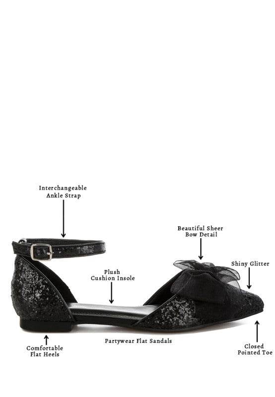 Clarice Sheer Bow Detail Glitter Flat Sandals - Shop Style & More | Fresh Looks, Everyday Deals & Free Shipping