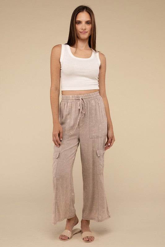 Washed Linen Elastic Band Waist Cargo Pants - Shop Style & More | Fresh Looks, Everyday Deals & Free Shipping