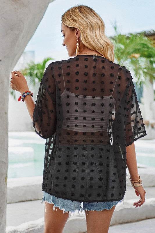 Draped Collar Swiss Dot Cover Up Cardigan Top - Shop Style & More | Fresh Looks, Everyday Deals & Free Shipping
