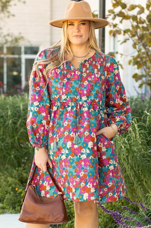 Plus Size Floral Print Shirred Ruffle Mini Dress - Shop Style & More | Fresh Looks, Everyday Deals & Free Shipping