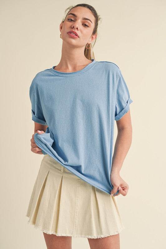 Aemi + Co Exposed Seam Round Neck Short Sleeve T-Shirt - Shop Style & More | Fresh Looks, Everyday Deals & Free Shipping