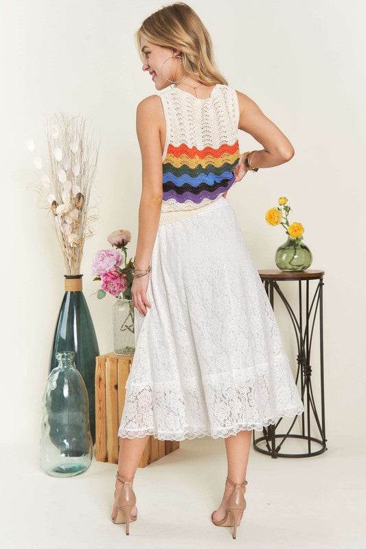 ADORA Elastic Waist Lace Midi Skirt - Shop Style & More | Fresh Looks, Everyday Deals & Free Shipping