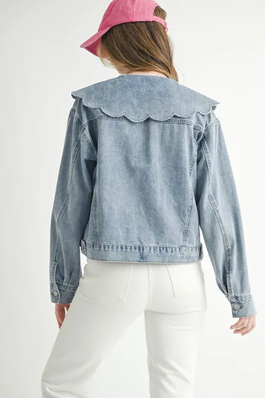 MABLE Scallop Peter Pan Collar Denim Jacket Women's Outerwear