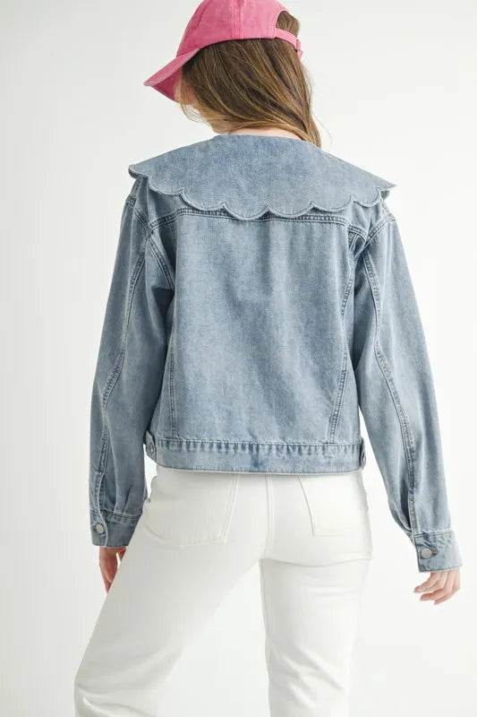 MABLE Scallop Peter Pan Collar Denim Jacket - Shop Style & More | Fresh Looks, Everyday Deals & Free Shipping