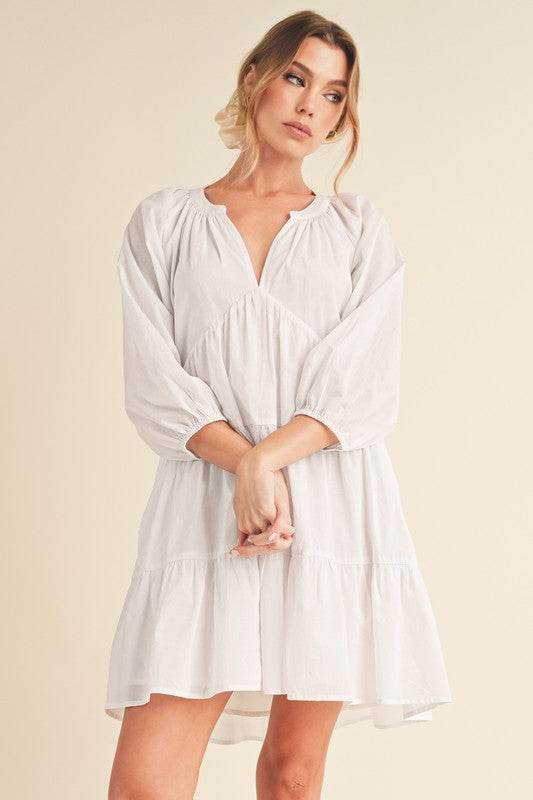 Aemi + Co Notched Balloon Sleeve Tiered Mini Dress - Shop Style & More | Fresh Looks, Everyday Deals & Free Shipping