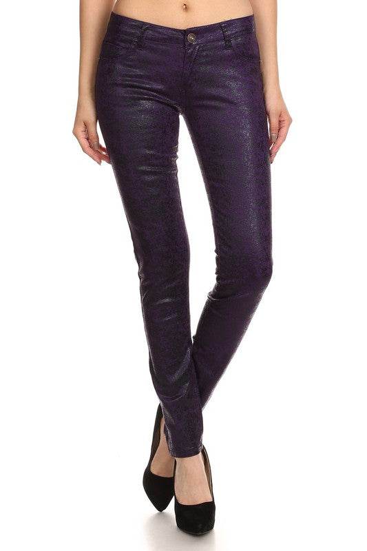 Low Rise Metallic Print Skinny jeans Pants - Shop Style & More | Fresh Looks, Everyday Deals & Free Shipping